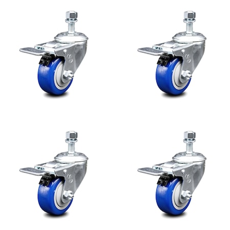 Service Caster 3.5 Inch Blue Polyurethane Swivel 1/2 Inch Stem Caster Set with Total Lock Brake SCC-TSTTL20S3514-PPUB-BLUE-121315-4